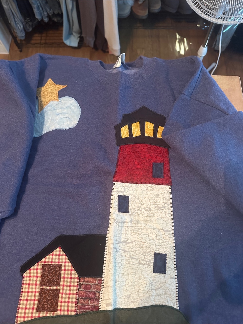 Jerzees Navy Lighthouse Appliqué Sweatshirt with Colorful Accents